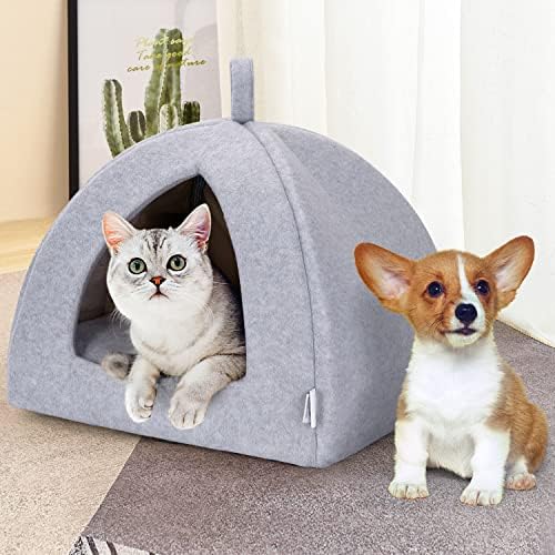 Nobleza Cat Bed Cave, 2 in 1 Foldable Triangle Cat Tent Bed with Removable Cushion Pad, Soft Enclosed Covered Pet Bed House for Cats, Kittens, Puppy, Small Pets post thumbnail image