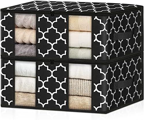 HomeHacks Storage Clothing Storage Bags, Storage Box Clothes Organizer with Clear Windows, Sturdy Handles Clothing Storage for Cloth, Toy, Bedding Storage, 2-Pack,Clover Black post thumbnail image