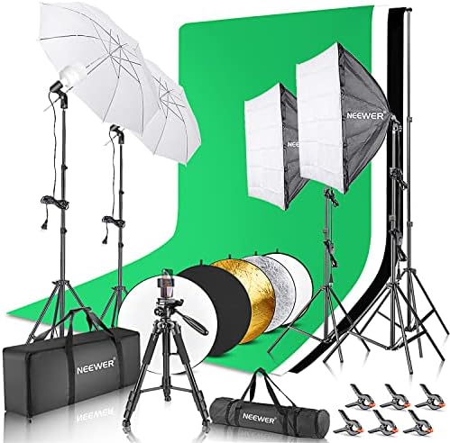 NEEWER Complete Photography Lighting Kit with Backdrops: 8.5ftx10ft Backdrop Stand/800W Equivalent 5500K Umbrellas Softbox Continuous Lighting Kit/42 inch Reflector/Tripod/Carry Bag for Studio post thumbnail image