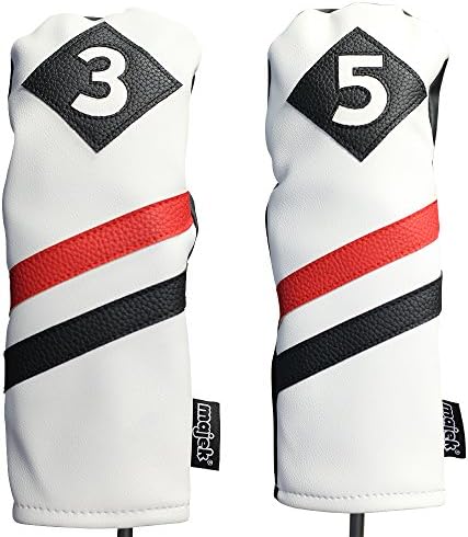 Majek Retro Golf Headcovers White Red and Black Vintage Leather Style 3 & 5 Fairway Wood Head Cover Classic Look post thumbnail image