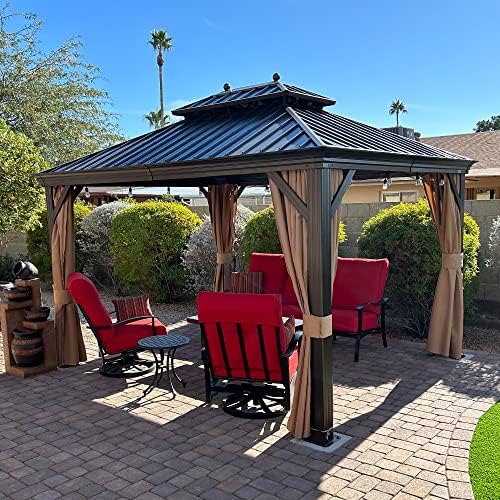 PURPLE LEAF 10′ X 12′ Hardtop Gazebo Canopy for Patio Deck Backyard Heavy Duty Outside Sunshade with Netting and Curtains Outdoor Permanent Metal Pavilion post thumbnail image