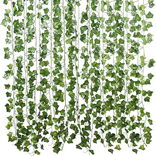 Flojery 78Ft 12pcs Silk Artificial Ivy Vine Hanging Leaves Plant Greenery Decor Party Home Garden Wedding Wall Decor (Green) post thumbnail image