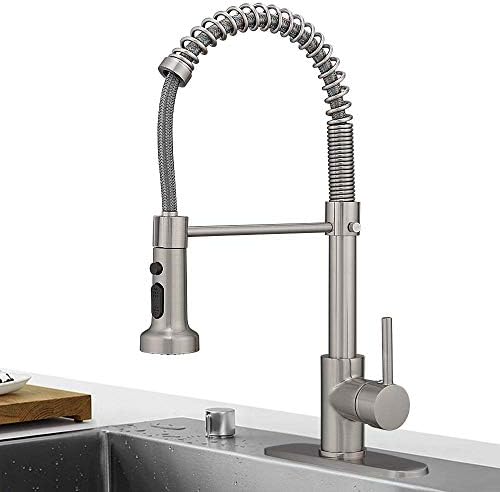 Hoimpro Brass Spring Kitchen Faucet with Pull Down Sprayer with Cover Plate, Rv Kitchen Sink Faucet with cUPC Hoses,3 Function Single Handle Laundry Faucet, Brushed Nickel (1 or 3 Hole) post thumbnail image