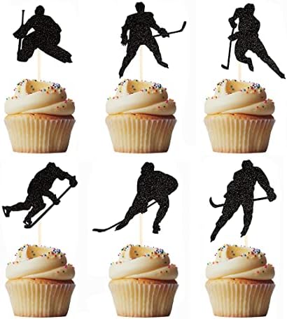 Morndew 24 PCS Black Glitter Hockey Players Cupcake Toppers for Ice Hockey Sports Theme Party Boys Girls Birthday Party Wedding Party Baby Shower Decorations post thumbnail image