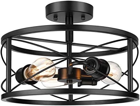 Industrial 3-Light Semi Flush Mount Ceiling Light, Modern Farmhouse Lighting Fixture with Metal Cage, Black Vintage Retro Pendant Lamp for Hallway Kitchen Living Room Entryway, Bulbs Not Included post thumbnail image