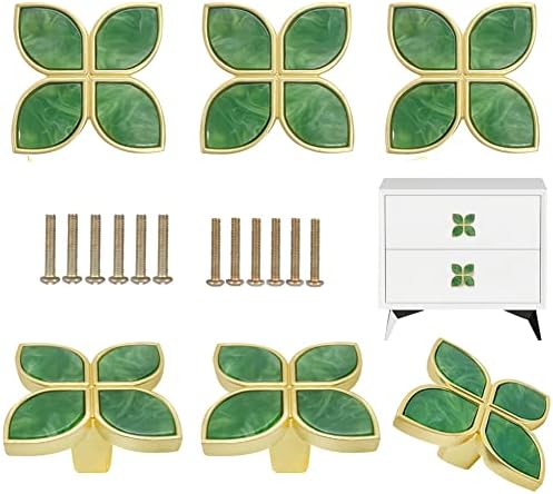 SSYHQAX 6 Pcs Petal Cabinet Knobs Gold Dresser Drawers Knobs Four Leaf Clover Decorative Knobs Pull Handle for Door Cabinet Drawer,Furniture Cupboard Hardware,with 12 Screws (Green, Large) post thumbnail image