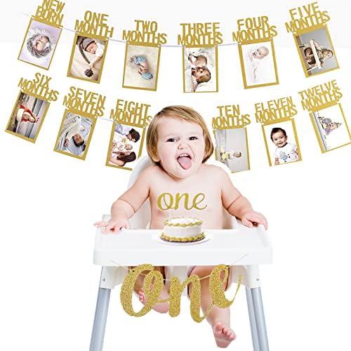 1st Birthday Baby Photo Banner for Newborn to 12 Months, with High Chair Banner, Monthly Milestone Photograph Bunting Garland First Birthday Celebration Decoration post thumbnail image