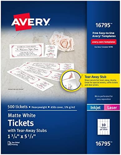 Avery Matte White Printable Tickets with Tear-Away Stubs, 1-3/4 x 5-1/2, Pack of 500 (16795) post thumbnail image