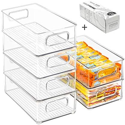 Stackable Refrigerator Organizer Bins, 6 Pack Clear Kitchen Organizer Container Bins with Handles and 20 PCS Free Plastic Bags for Pantry, Cabinets, Shelves, Drawer, Freezer – Food Safe, BPA Free 10″L post thumbnail image