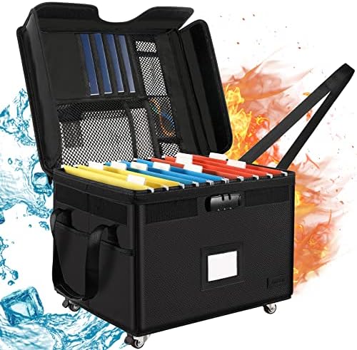 File Box with Wheels, Fireproof Document Box with Lock, Portable Rolling File Cabinet with 5 Tabs & Inserts for Office Home, Collapsible File Storage for Hanging Letter/Legal Size Folder/Certificate post thumbnail image