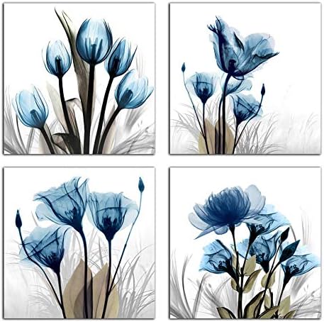 Flower Canvas Prints Wall Art Decor 4 Panels Blue Elegant Tulip Artwork Simple Life Picture for Living Room Bedroom Home Salon SPA Wall Decoration 12″ x 12″ 4 Pieces post thumbnail image