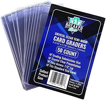 Breaker Bros Card Graders | 50 Card Holders | Clear Semi Rigid Card Holders for Collectible Trading Cards | Card Grading Submissions Size 1/2″ Lip post thumbnail image