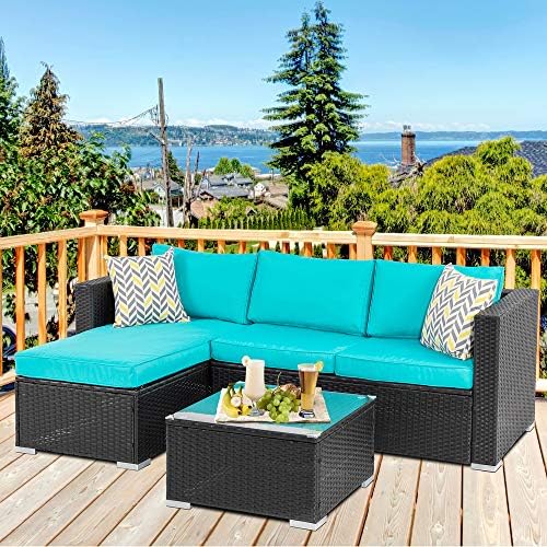 Walsunny Patio Furniture Set 3 Piece Outdoor Sectional Patio Sofa, All Weather Wicker Rattan Outdoor Furniture with Glass Table and Cushions(Blue) post thumbnail image