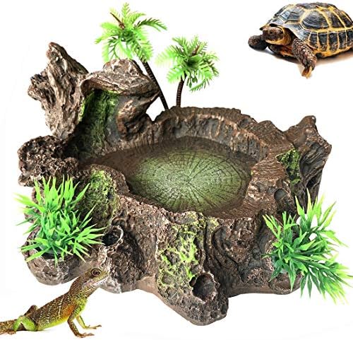 PINVNBY Resin Reptile Platform Artificial Tree Trunk Reptile Tank Decor Food Water Dish Bowl for Bearded Dragon,Lizard, Gecko, Water Frog,Snake post thumbnail image