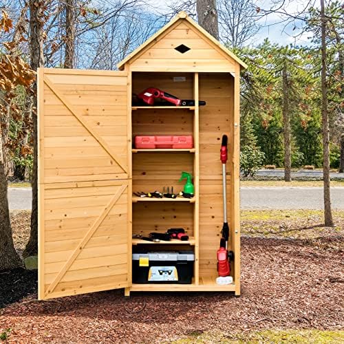 Wooden Storage Shed, Outdoor Storage Cabinet with 3 Shelves and Pitched Galvanized Sheet Roof, Lockable Garden Shed, Outside Tool Shed for Patio Yard Lawn post thumbnail image