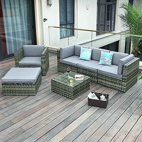 YITAHOME 6 Piece Outdoor Patio Furniture Sets, All-Weather Wicker Sectional Sofa Patio Conversation Set with Ottoman, Coffee Table and Cushions, Gray Gradient post thumbnail image