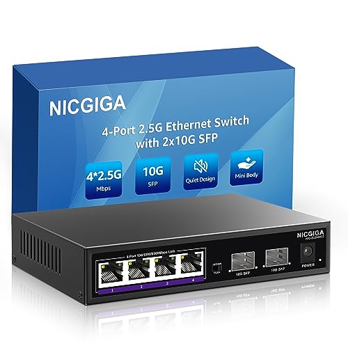 4 Port 2.5G Ethernet Switch 2X 10G SFP Uplink, NICGIGA Unmanaged 2.5Gb Network Switch, One-Key VLAN, Plug & Play, Desktop/Wall-Mount, Fanless Metal Design. post thumbnail image