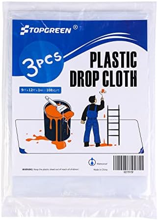 TopGreen 3 Pack Plastic Drop Cloth 9 Foot by 12 Foot Clear Tarp Plastic Sheeting Plastic Painting Tarp Patio Furniture Cover post thumbnail image