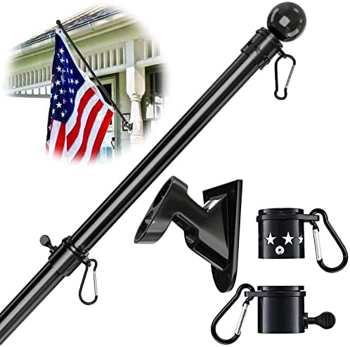 YeYeBest Flag Pole, 5 FT Flag Pole Kit for House, 2 No-Tangle Rings Clips, Flag Holder Bracket, Stainless Steel, Black post thumbnail image