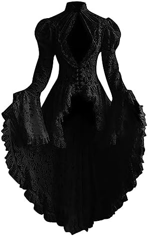 Women Gothic Long Sleeve Dress Renaissance Lace See Through Dress Lace Cutout Medieval Dress Button Corset Maxi Dress post thumbnail image