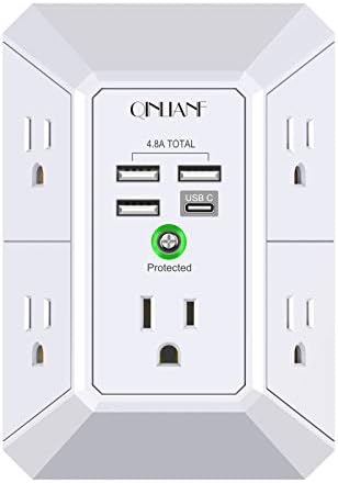 Wall Charger, Surge Protector, QINLIANF 5 Outlet Extender with 4 USB Charging Ports (4.8A Total) 3-Sided 1680J Power Strip Multi Plug Adapter Spaced for Home Travel Office (3U1C) post thumbnail image