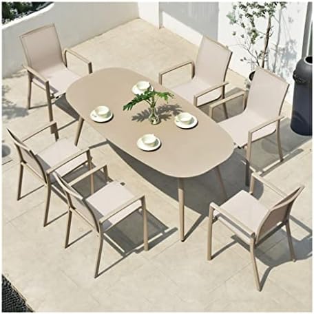 Outdoor Dining Table and Chair Set, Oval Aluminum Alloy Dining Table with Teslin Chairs, Garden/Patio Furniture (Color : 7 Pieces, Size : 180x90x74cm) post thumbnail image