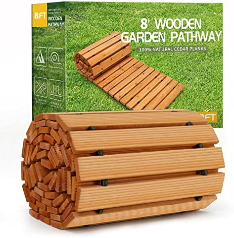 RELIANCER Wooden Garden Pathway,Outdoor Roll Out Cedar Straight Walkway,Patio Path Decorative Garden Boardwalk Walkways,Weather-Resistant Roll Up Beach Wood Road Floor,Wedding Party Pathways (8′) post thumbnail image