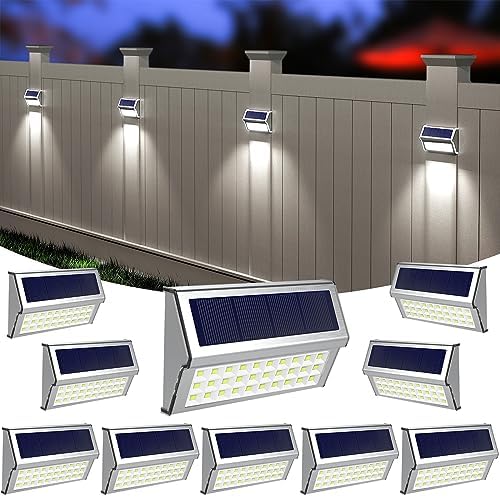 ROSHWEY Solar Outdoor Lights, 10 Pack 30 LED Fence Lights Waterproof Solar Powered Deck Post Lamps Stainless Steel Outside Step Lighting for Backyard Yard Walkway Stairs, Cool White Light post thumbnail image