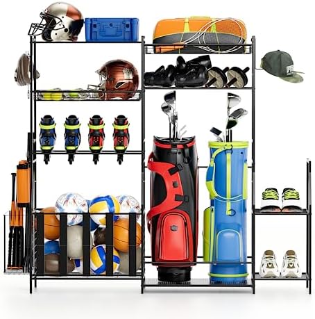 Uboway Golf Storage Organizer for Garage, Larger Ball Storage Rack with Baskets, Multi Sports Equipment Rack with Hooks, Garage Organizer Shelves for Golf Bag, Tennis Racket, Roller Skates, Black post thumbnail image