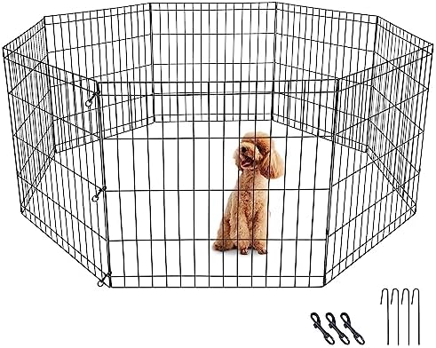 Epetlover Foldable 24/30/36/42/48 Inch Metal Exercise Dog Play Pen Indoor Outdoor Playpen for Small Animals 8 Panel Pet Fence for Home Yard Camping post thumbnail image