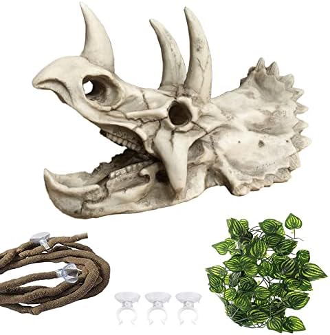 MUYG Bearded Dragon Resin Triceratops Skull Hide Decoration Reptiles Artificial Hideout Cave Landscape Tank Accessories Vines Leaves Hideaway Ornaments for Lizards Snake Gecko post thumbnail image