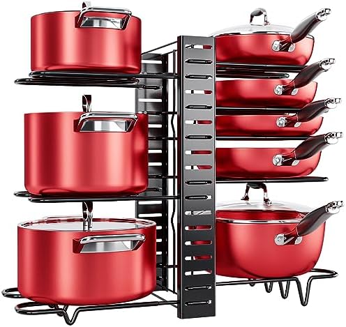 MUDEELA Pots and Pans Organizer Rack for Cabinet, 8-Tier Kitchen Organizers and Storage Pot Racks, Adjustable Pot Organizer Rack for under Cabinet with 3 DIY Methods post thumbnail image