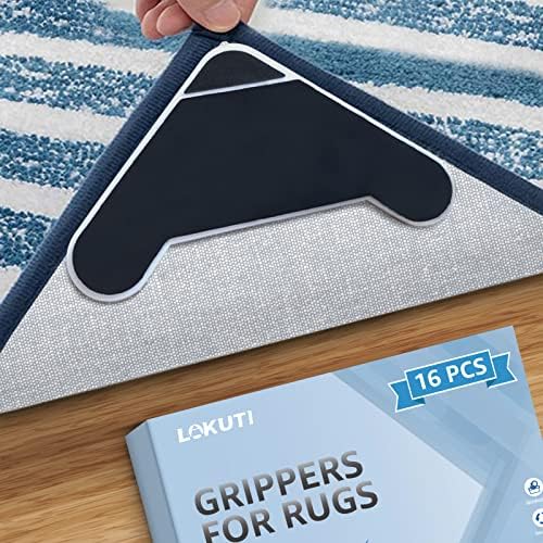 16 PCS Grippers for Rugs, Dual Sided Anti Curling Rug Tape Grippers for Hardwood Floors, Reusable Non Slip Double Sided Adhesive Carpet Tape Pad Grips Rug Corners by Lakuti(Black) post thumbnail image