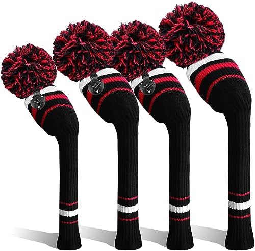 Golf Club Head Covers Knit for Woods Driver Fairway Hybrid Head Cover Knitted Pom Pom Stripes Pattern for Main Wood Clubs post thumbnail image