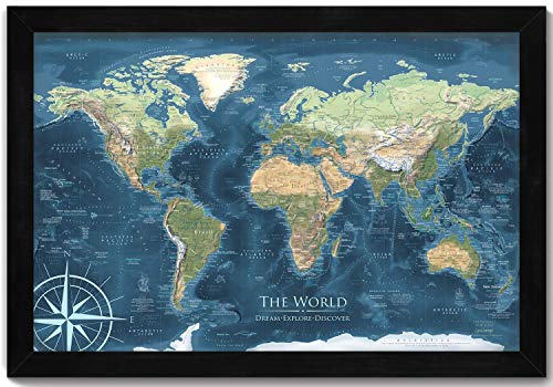 Large World Push Pin Map, Voyager 1 Edition, 34×24 inch framed, includes 500 map pins, Detailed Cities Terrain Oceanography post thumbnail image