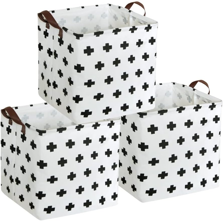 HIYAGON Square Storage Bins,Storage baskets,Canvas Fabric Storage Boxes,Foldable Nursery Basket for Clothes,Books,Shelves Baskets,Gift Baskets,Home Organization,Room Decor(cross) post thumbnail image