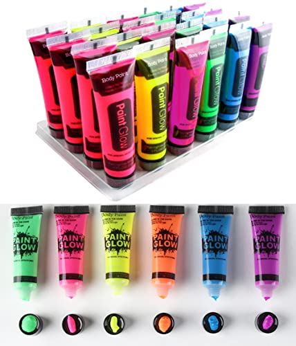 Quiet&Far Body Paint Set with tubes 24 x 25 ml / 1 fl oz Neon Glow in the dark paint face paint Blacklight Reactive Fluorescent Paint Non-Toxic post thumbnail image