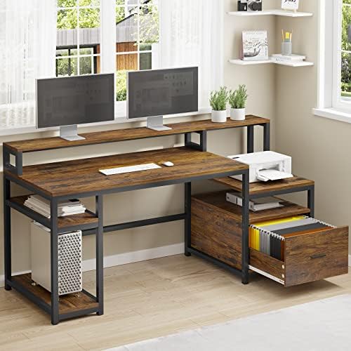 SEDETA Home Office Desk with File Drawer, 66” Large Computer Desk with Hutch, Storage Shelves, Printer Cabinet and Monitor Shelf, Computer Table Study Writing Desk Workstation, Rustic Brown post thumbnail image