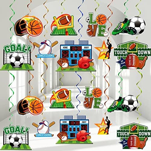 60 Pcs Sports Themed BirAthday Party Supplies Soccer Baseball Basketball Party Decorations Sports Hanging Swirls Decorations Sports Party Decorations for Kids Birthday Sport Party Supplies post thumbnail image