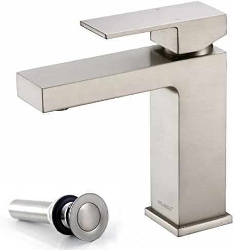 Single Hole Bathroom Faucet Brushed Nickel, Orlando Modern Brass Bathroom Faucet, Single Handle Vanity Faucet with Pop-up Drain Assembly Supply Line, Brushed Nickel post thumbnail image