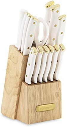 Farberware 15-Piece Triple Riveted Knife Block Set, High Carbon-Stainless Steel Kitchen Knives, Razor-Sharp Knife Set with Wood Block, White and Gold post thumbnail image