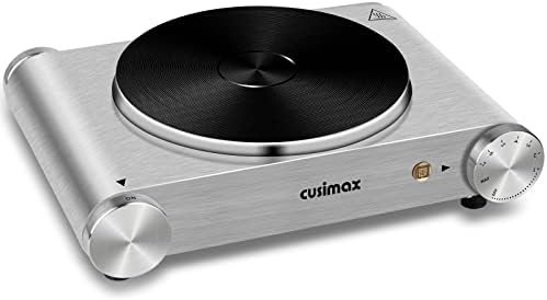 CUSIMAX Electric Hot Plate 1500W Single Burner Cast Iron Hot Plates for cooking Portable Stove Electric Burner with Adjustable Temperature Control Silver Stainless Steel Non-Slip Rubber Feet post thumbnail image