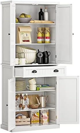 Function Home 72″ Kitchen Pantry Cabinet, Tall Storage Cabinet, Freestanding Cupboard with Drawer and Adjustable Shelves, Pantry Cabinets for Kitchen Bathroom Living Room, White post thumbnail image