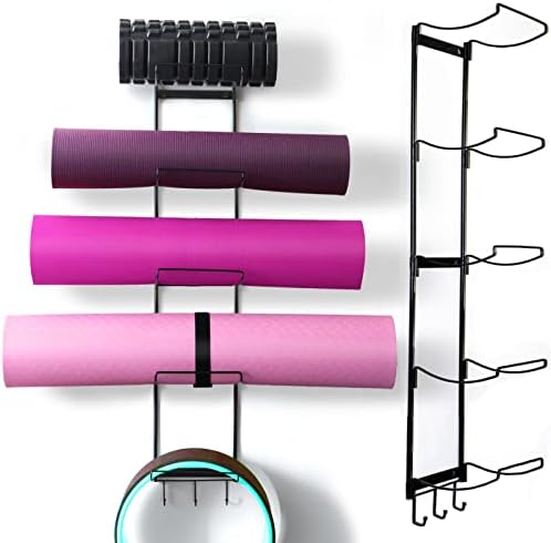 5-Tiers Yoga Mat Holder Wall Mount, Metal Storage Rack for Yoga Mat/Wheels, Foam Roller and Block etcs, Wall Rack Organizer with 3-Hooks for Hanging Stretching Strap & Resistance Bands, Yoga Room/Home Gym Decor post thumbnail image