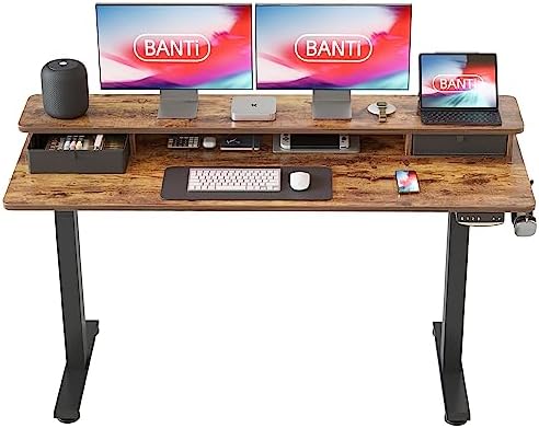 BANTI 55×24 Inch Electric Standing Desk with Double Drawers, Adjustable Height Stand Up Desk, Sit Stand Home Office Desk with Storage Shelf, Rustic Brown Top post thumbnail image