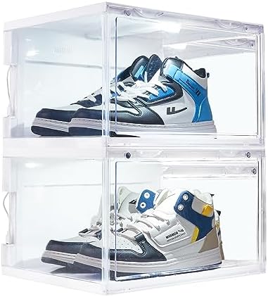 STAHMFOVER 2-Pack LED Sneakers Boxes-Voice Control,Stackable Clear Shoe Display Cases-Easy Access,Plastic Collection Storage Containers with Lids, Magnetic Open Shoe Organizer (WHITE) post thumbnail image