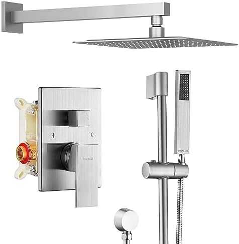 ESNBIA Rain Shower System, 10 Inches Slide Bar Shower Faucet with Valve, Wall Mounted High Pressure Shower Head with Handheld Shower Set, Brushed Nickel post thumbnail image