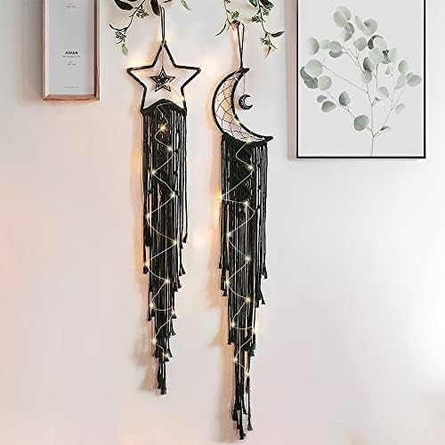 Moon Star Dream Catcher Decor,Macrame Woven Dreamcatcher with Light,Bohemian Wall Hanging Decoration,Bedroom,Home Decoration (Black Moon Star) post thumbnail image