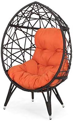 GDF Studio Doris Outdoor Wicker Teardrop Chair with Cushion, Brown and Orange post thumbnail image