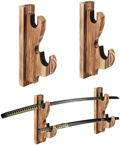 MANNIFEN Sword Stand,Sword Hook,Solid Wood Two-Layer Wall Mounted Samurai Sword Hanger Display Holder,for Katana Wakizashi Tanto Sword Weapon Rack (Wood color) post thumbnail image